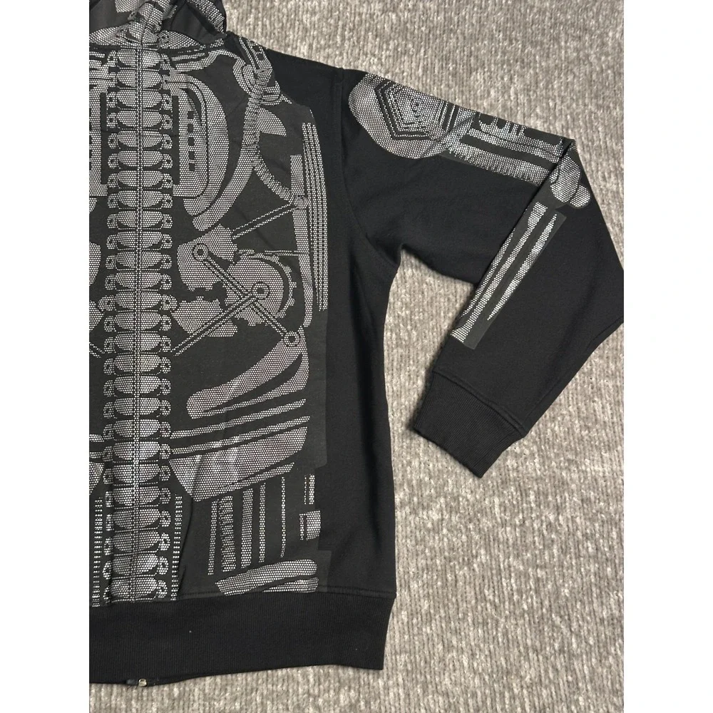 Social Collision Y2K Skeleton Robot Full Zip Hoodie Black Mall Goth Emo Cyber M